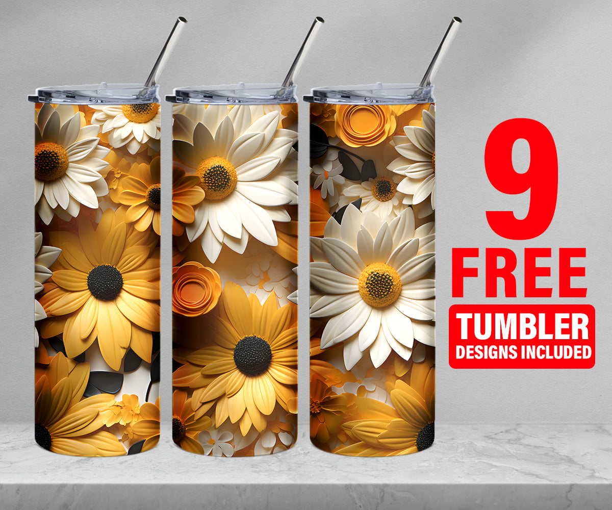 10x Big Sunflowers Design 20 oz Skinny Tumbler Sublimation Design | Digital download