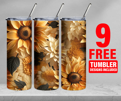 10x Big Sunflowers Design 20 oz Skinny Tumbler Sublimation Design | Digital download