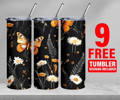 15+ butterfly Floral Sublimation Designs For Tumbler 20oz skinny PNGs | Digital download