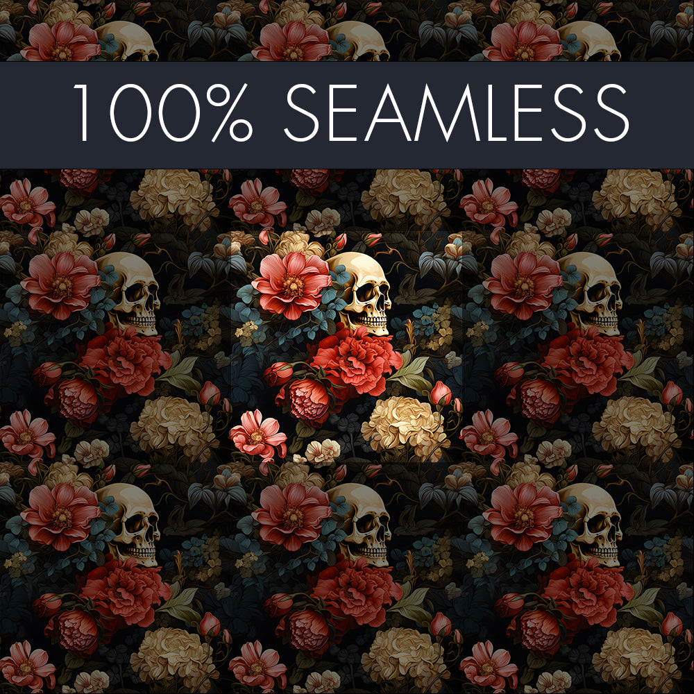 14x Skull and flowers Seamless Pattern designs | Digital download