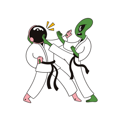 an astronaut and an alien practicing karate | Unisex Hoodie