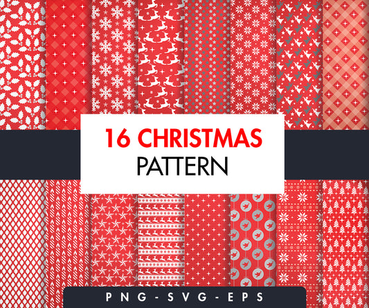 16x Christmas Pattern designs, EPS- SVG- PNG | Digital download