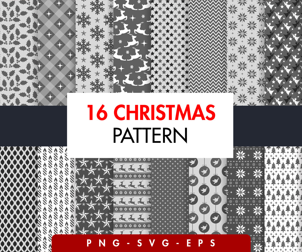 16x Christmas Pattern designs, EPS- SVG- PNG | Digital download