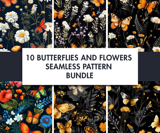 10x Butterflies and flowers Seamless Pattern Bundle | Digital download