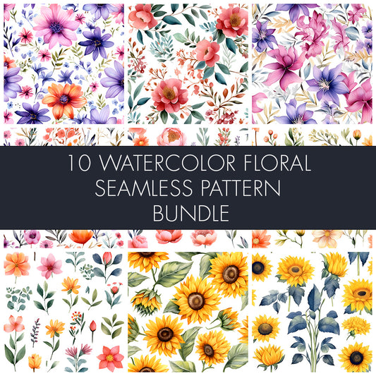 10x Watercolor Flowers Seamless Pattern | Digital download