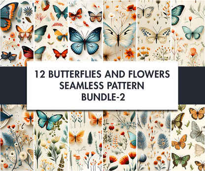 12x Butterflies and flowers Seamless Pattern Bundle | Digital download