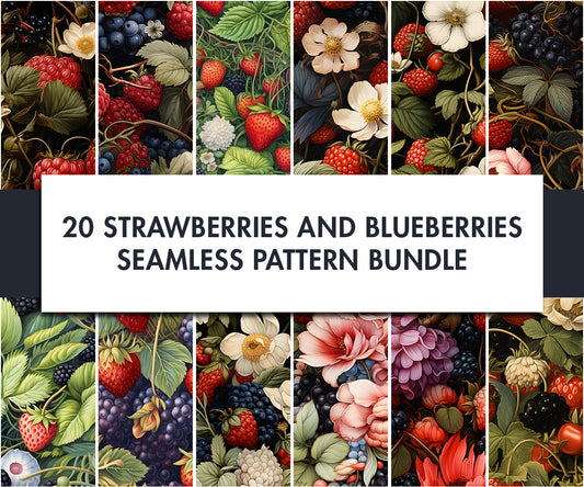 20x Strawberries and blueberries Seamless Pattern Designs | Digital download