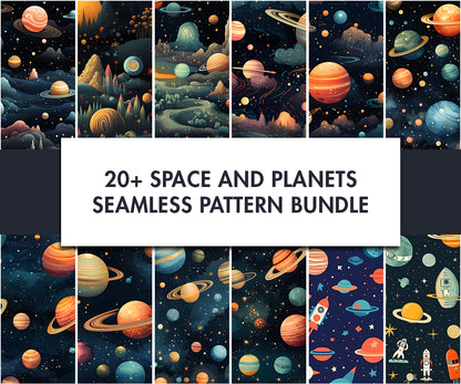 20x Space & Planets Seamless Pattern designs | Digital download