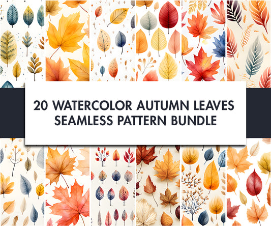 20x Watercolor leaves Seamless Pattern designs | Digital download