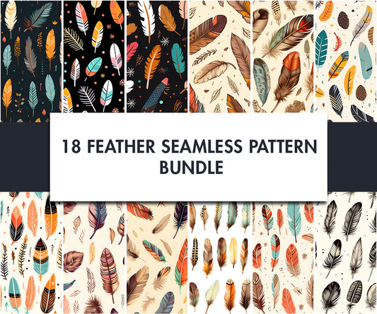 18x Feather illustration seamless pattern Bundle | Digital download