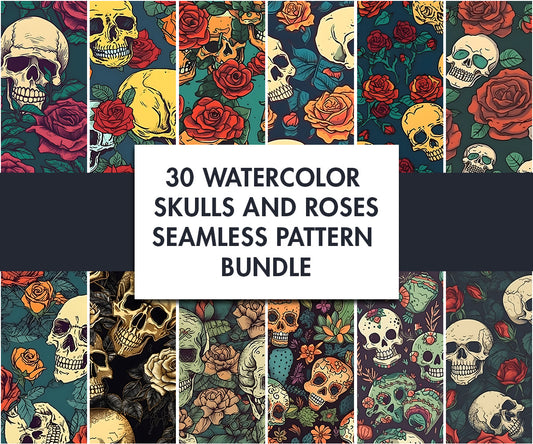 30x Skull and roses seamless pattern designs | Digital download