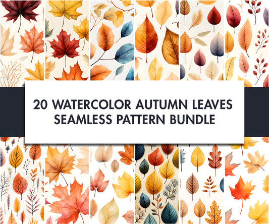 20x Watercolor flat leaves Seamless Pattern designs | Digital download