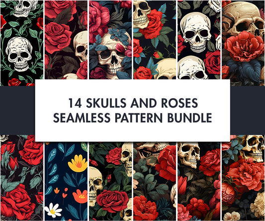 14x Skull and flowers Seamless Pattern designs | Digital download