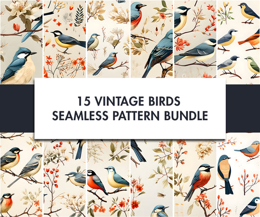 15x Vintage birds Seamless Pattern Bundle | Digital download