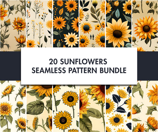 20x Watercolor Sunflowers Seamless Pattern design | Digital download