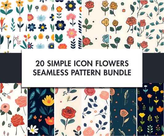 20x Simple flowers Pattern, Seamless Flat flowers Pattern | Digital download