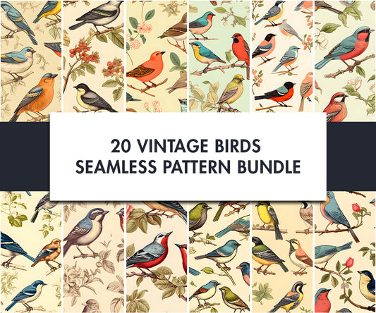 20x Vintage birds Seamless Pattern Bundle | Digital download