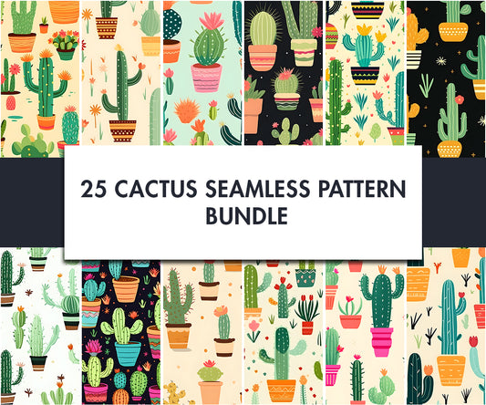 25x Cactus Seamless Pattern Designs | Digital download