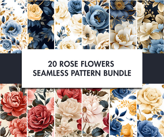 20x Rose flowers Seamless Pattern designs | Digital download