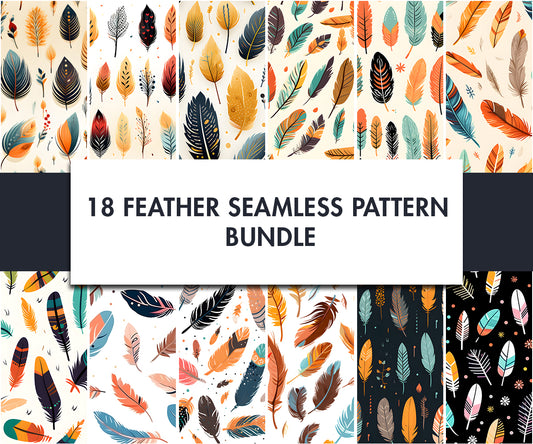 18x Feather illustration seamless pattern Bundle | Digital download