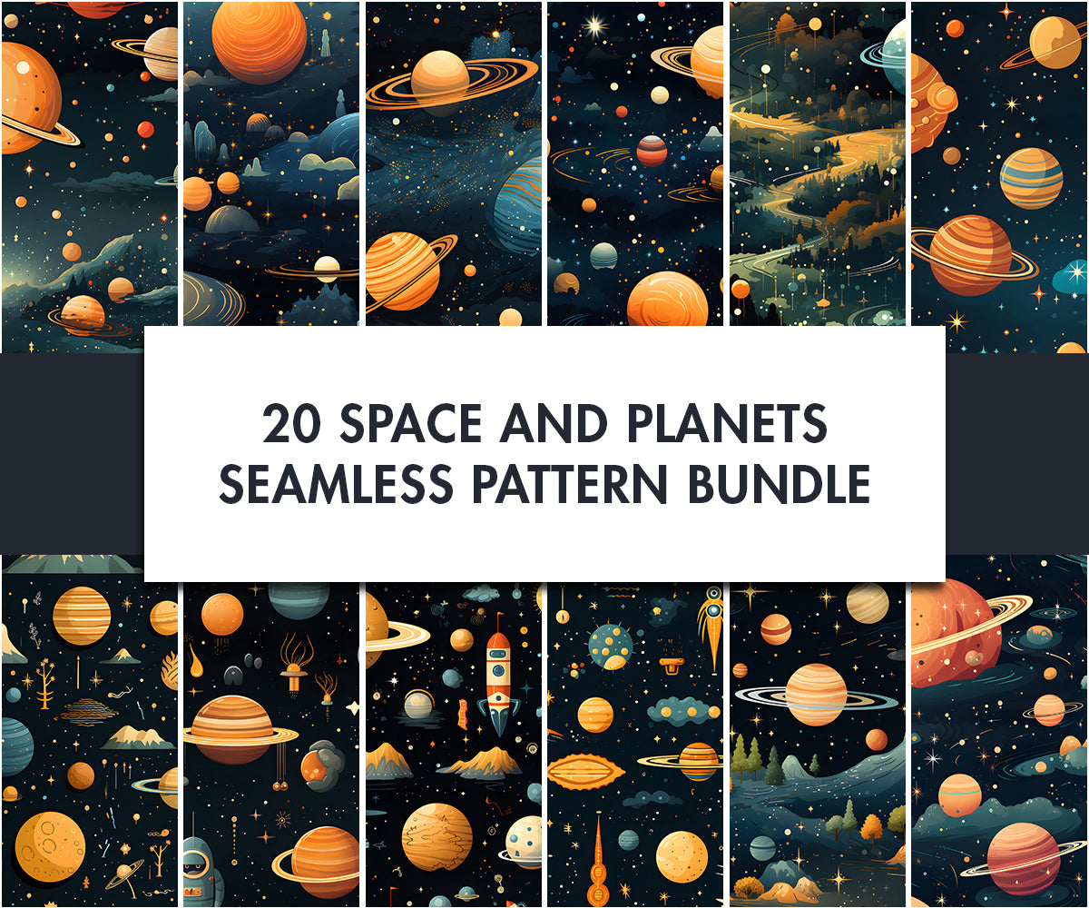 20x Space & Planets Seamless Pattern designs | Digital download