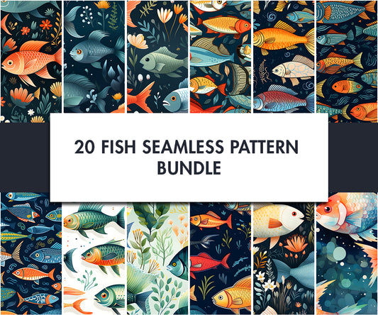 20x Watercolor Fish Seamless Pattern Designs | Digital download