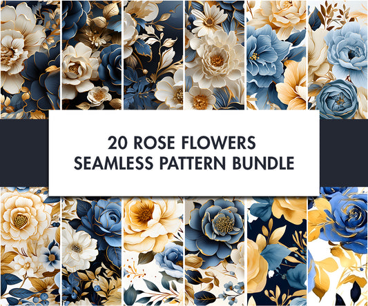 20x Rose flowers Seamless Pattern designs | Digital download