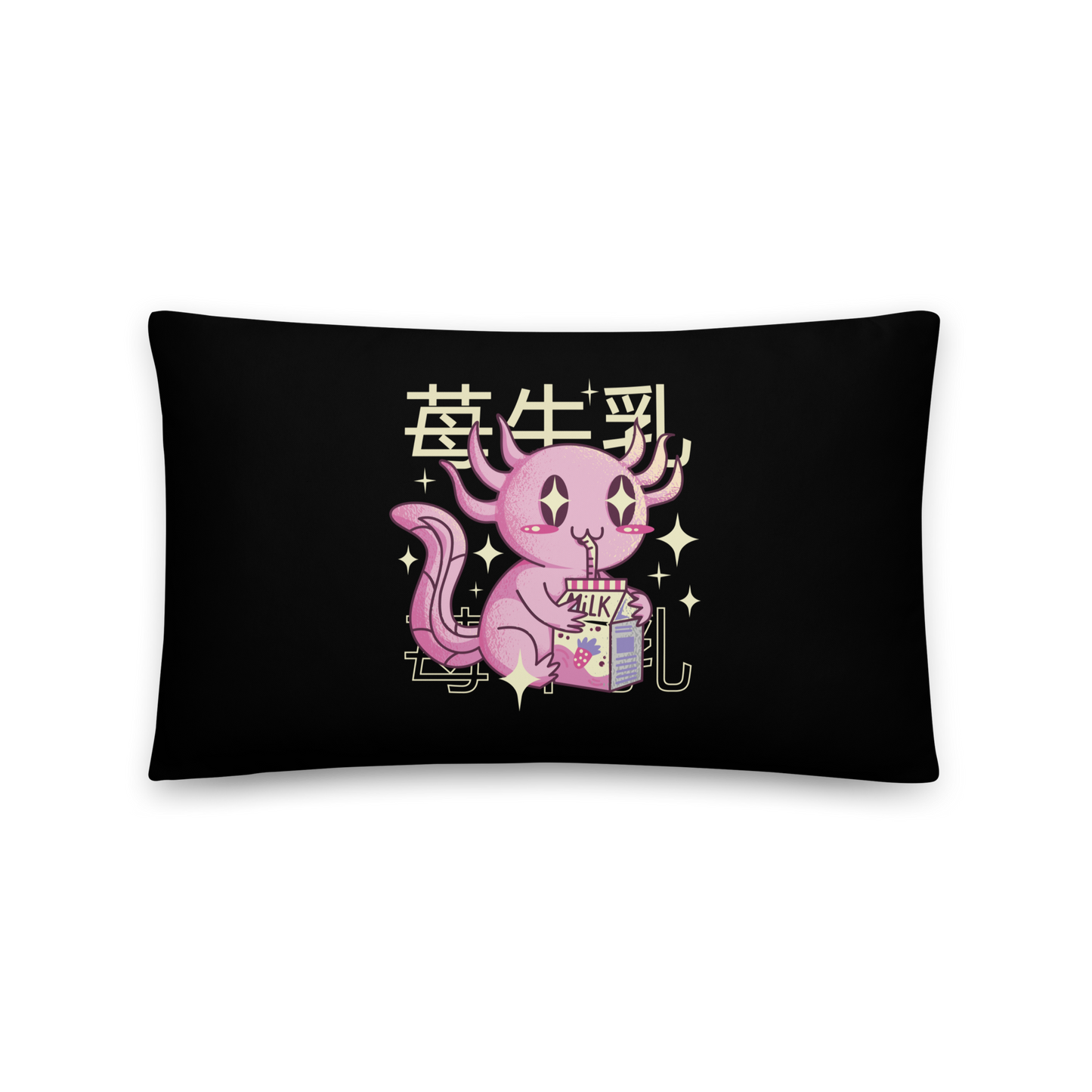 Kawaii axolotl and strawberry milk | Basic Pillow