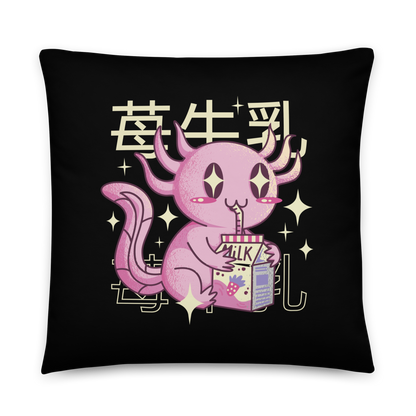 Kawaii axolotl and strawberry milk | Basic Pillow