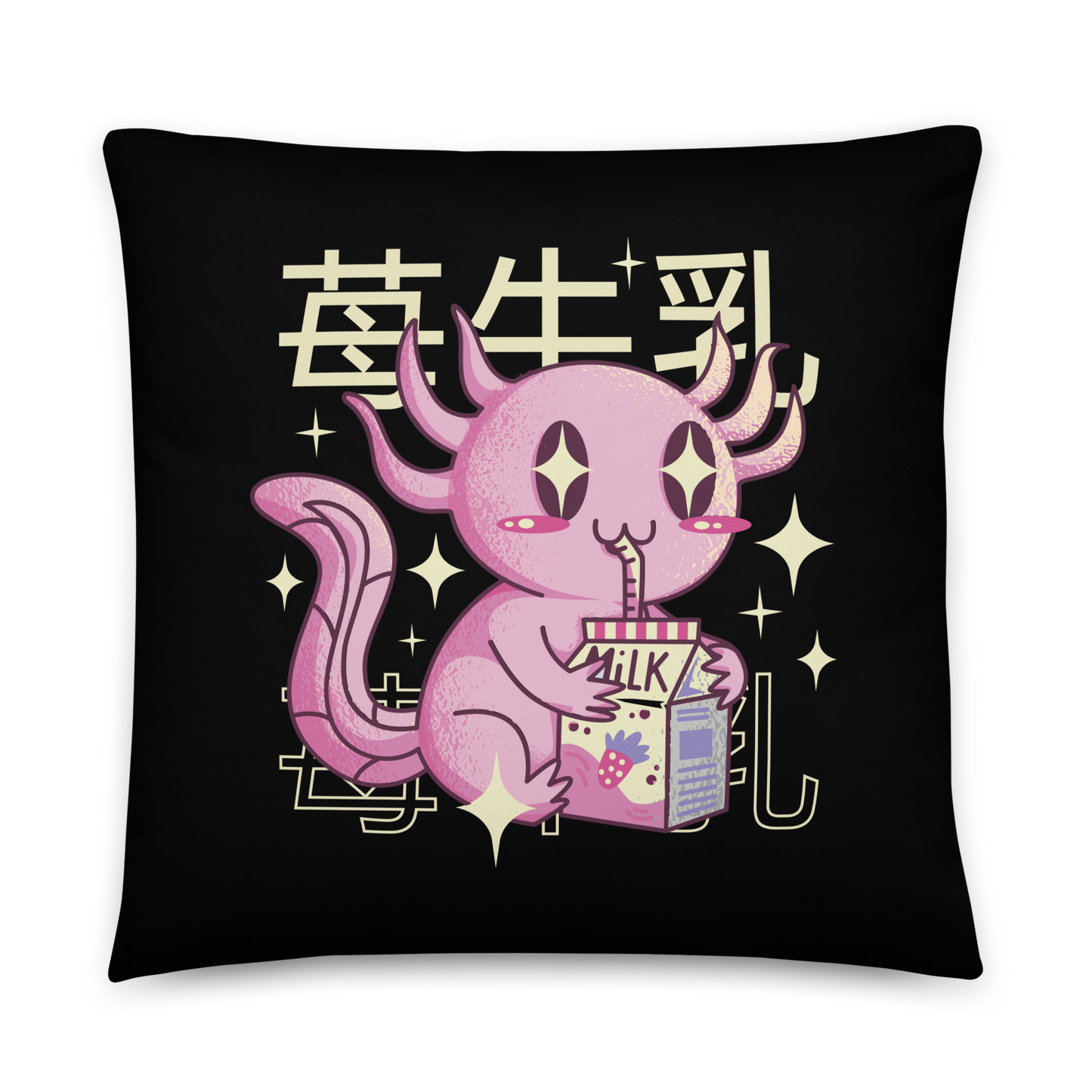 Kawaii axolotl and strawberry milk | Basic Pillow