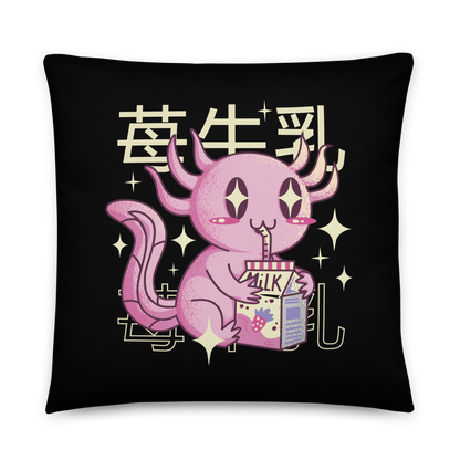 Kawaii axolotl and strawberry milk | Basic Pillow