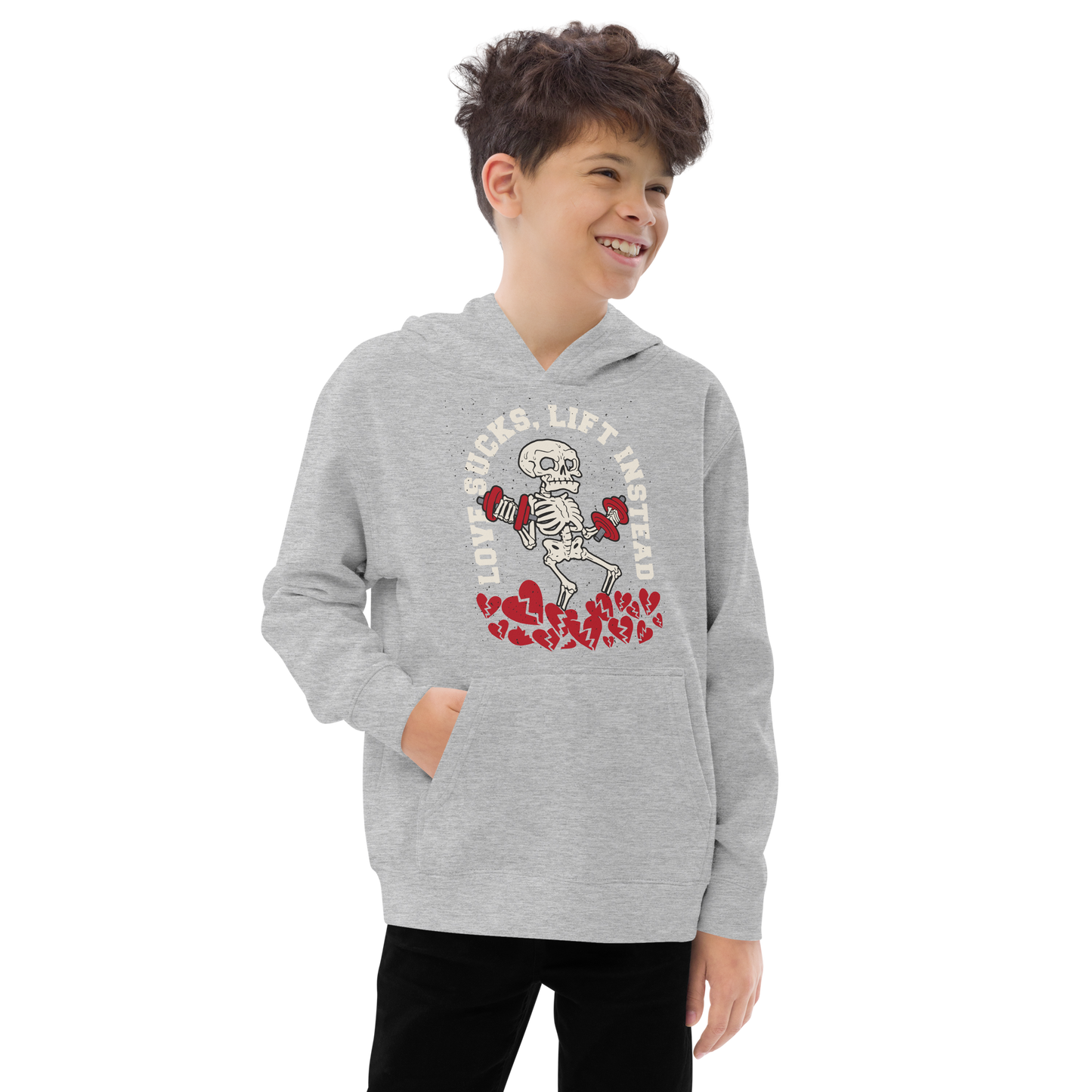 Gym skeleton anti-love | Kids fleece hoodie