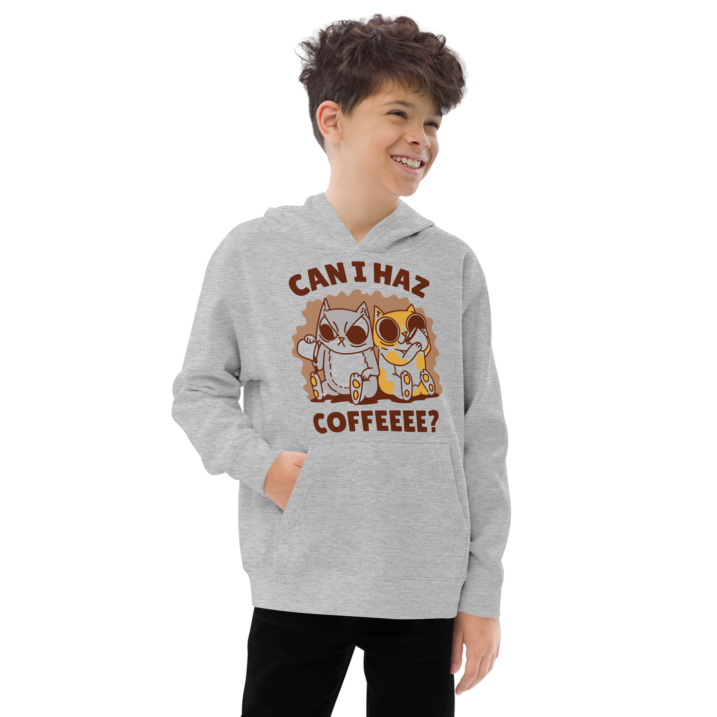 Funny coffee cat cartoons | Kids fleece hoodie