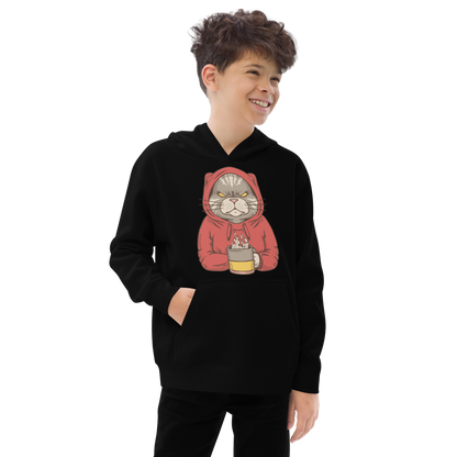 Angry cat with hoodie and coffee | Kids fleece hoodie