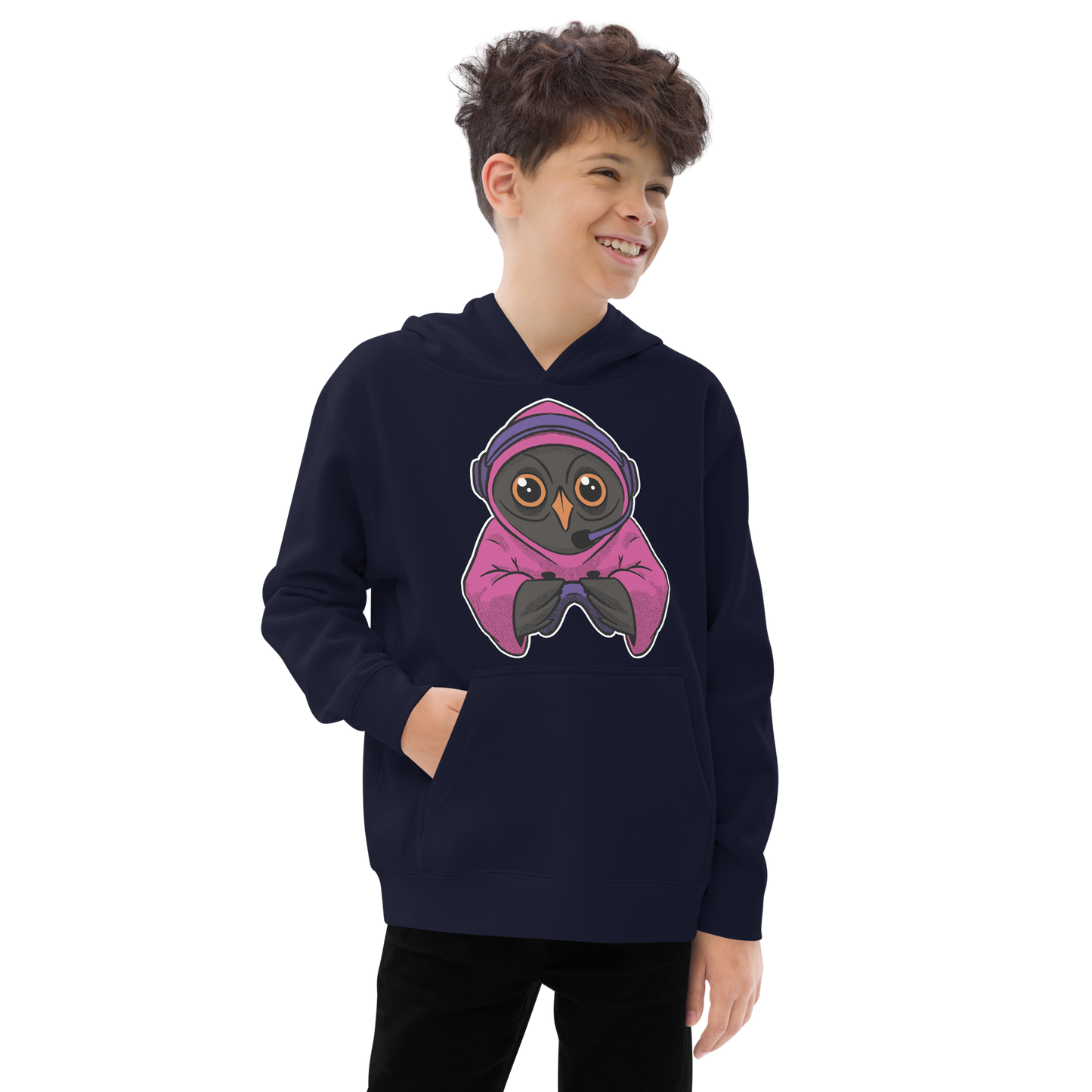 Owl animal gamer cartoon | Kids fleece hoodie