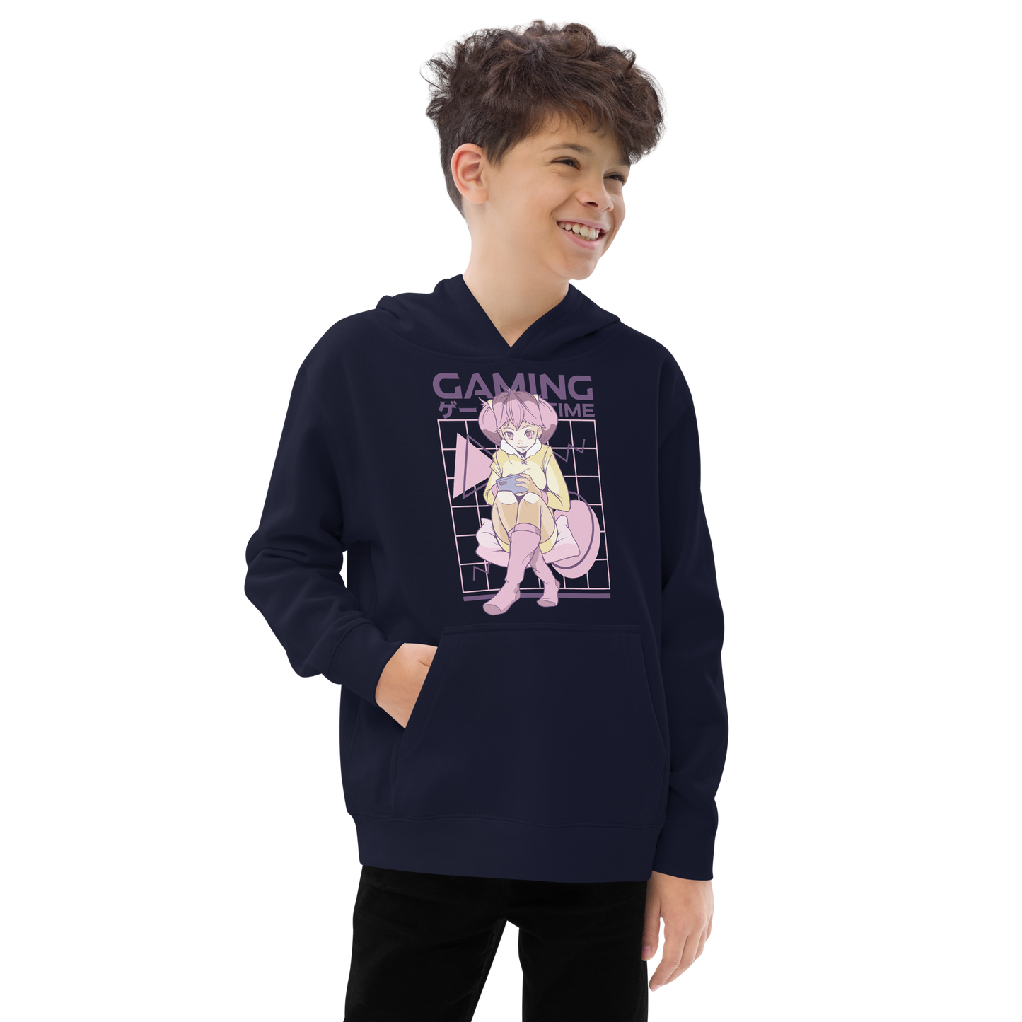 Pink hair anime gamer girl | Kids fleece hoodie