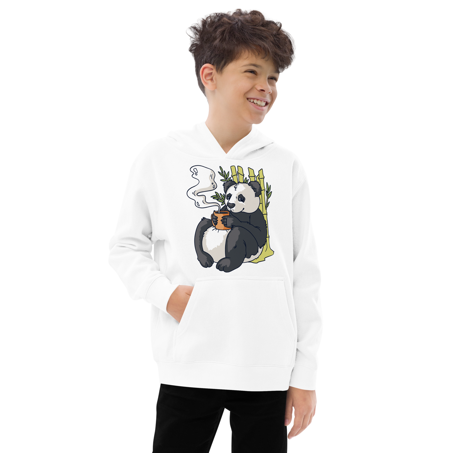 Panda drinking coffee | Kids fleece hoodie