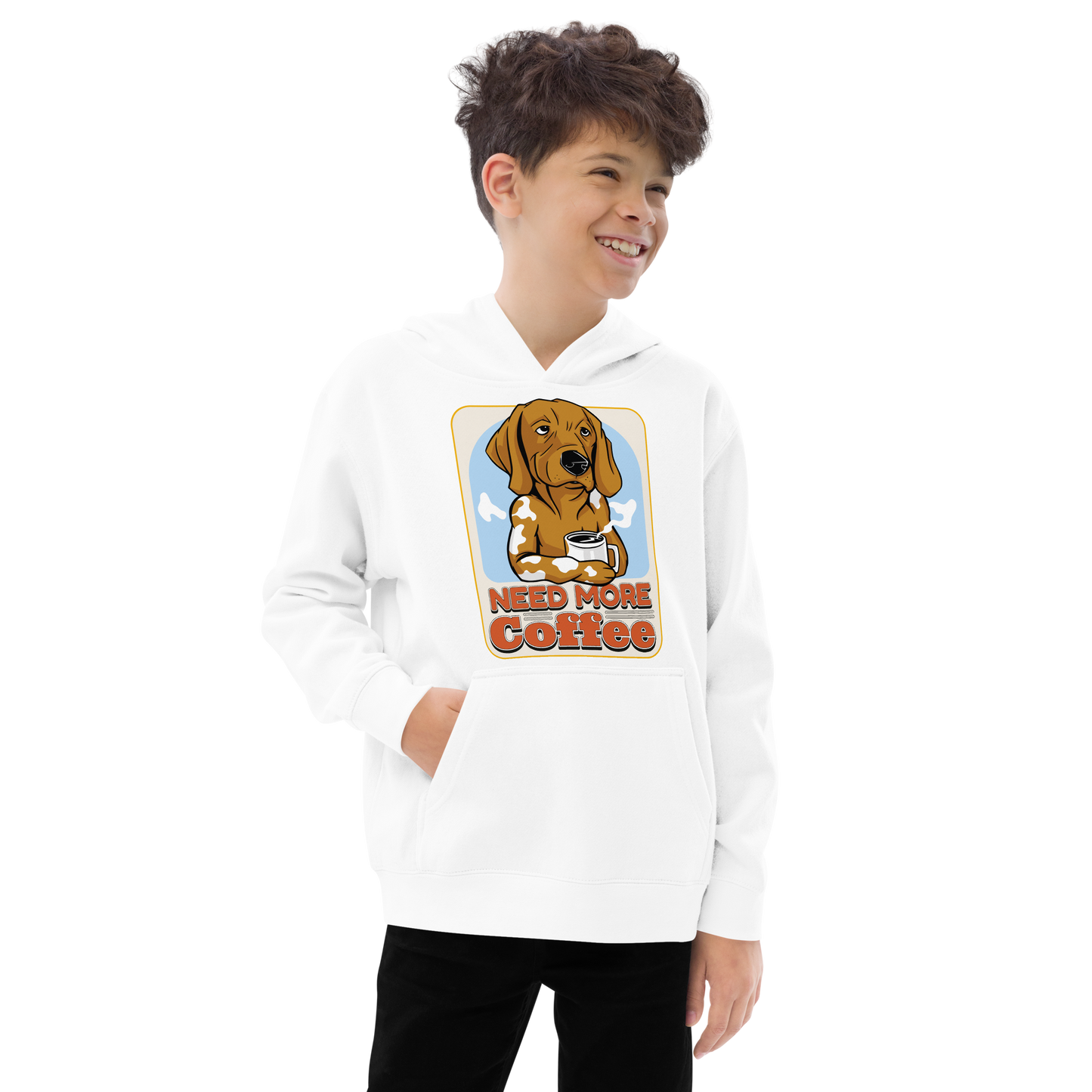 Need more coffee dog | Kids fleece hoodie
