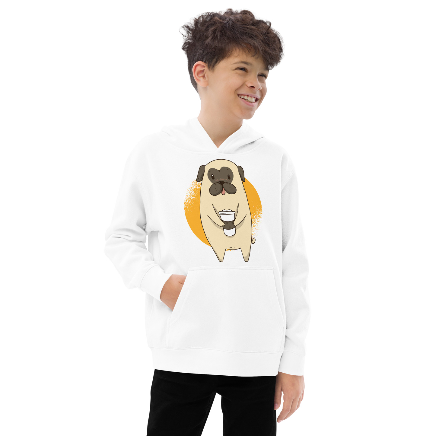 Coffee Pug | Kids fleece hoodie
