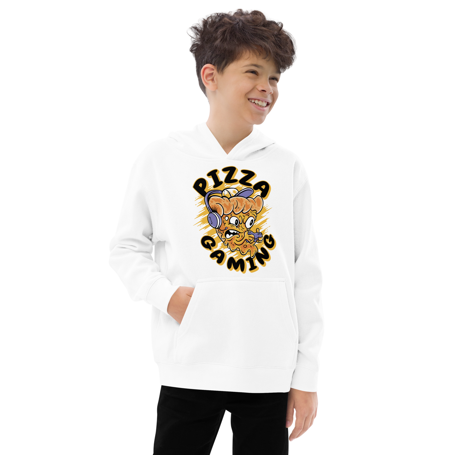 Cartoon pizza gamer | Kids fleece hoodie