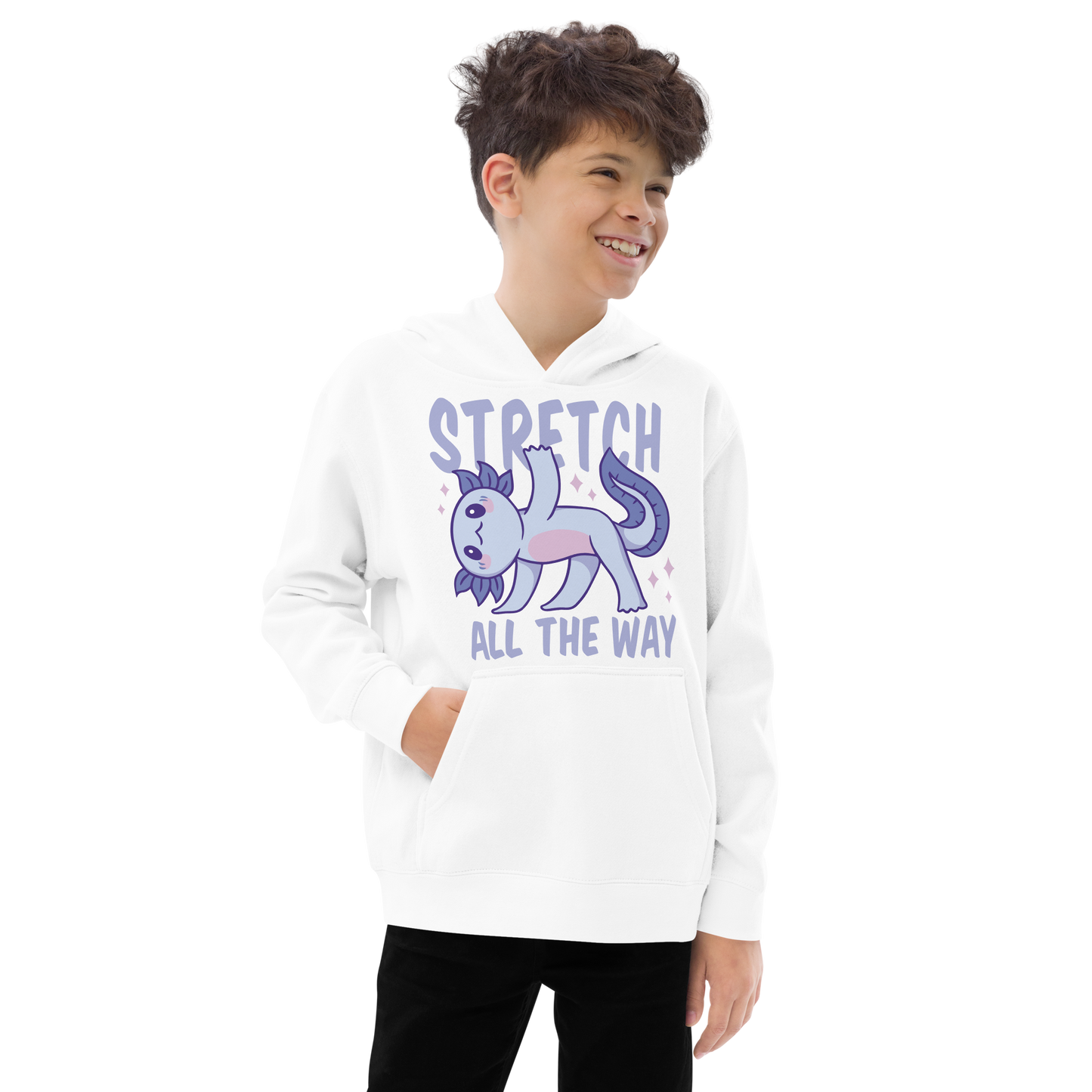 Stretching fitness axolotl | Kids fleece hoodie