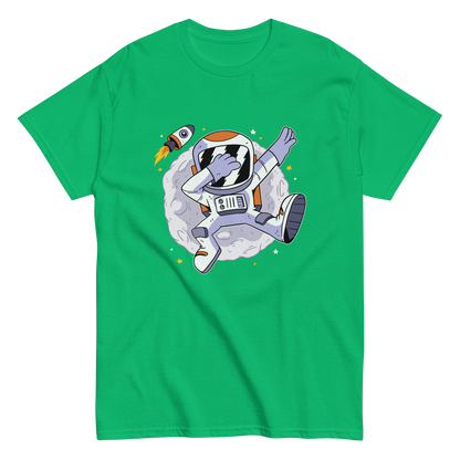 an astronaut dabbing in space against the moon | Men's classic tee