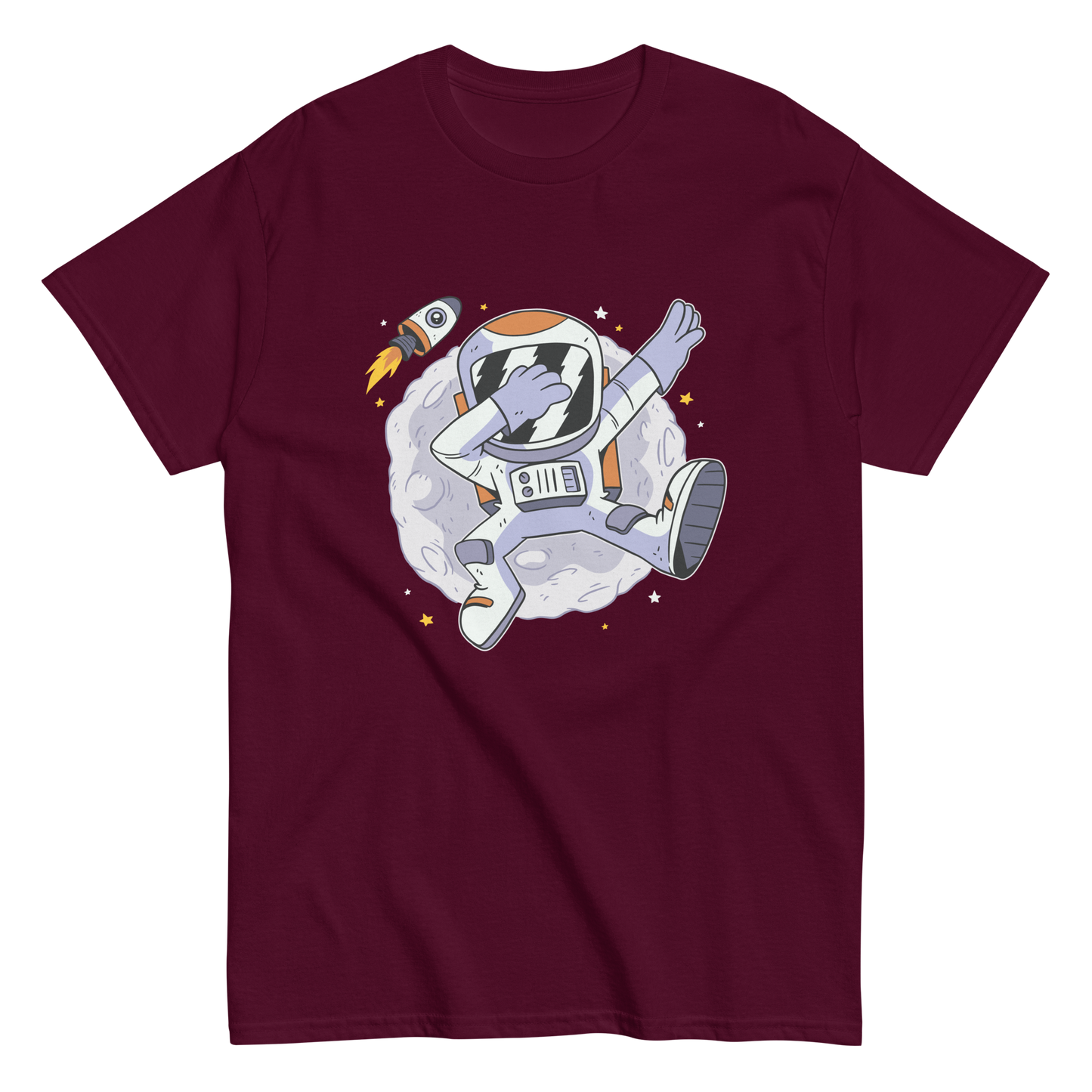 an astronaut dabbing in space against the moon | Men's classic tee