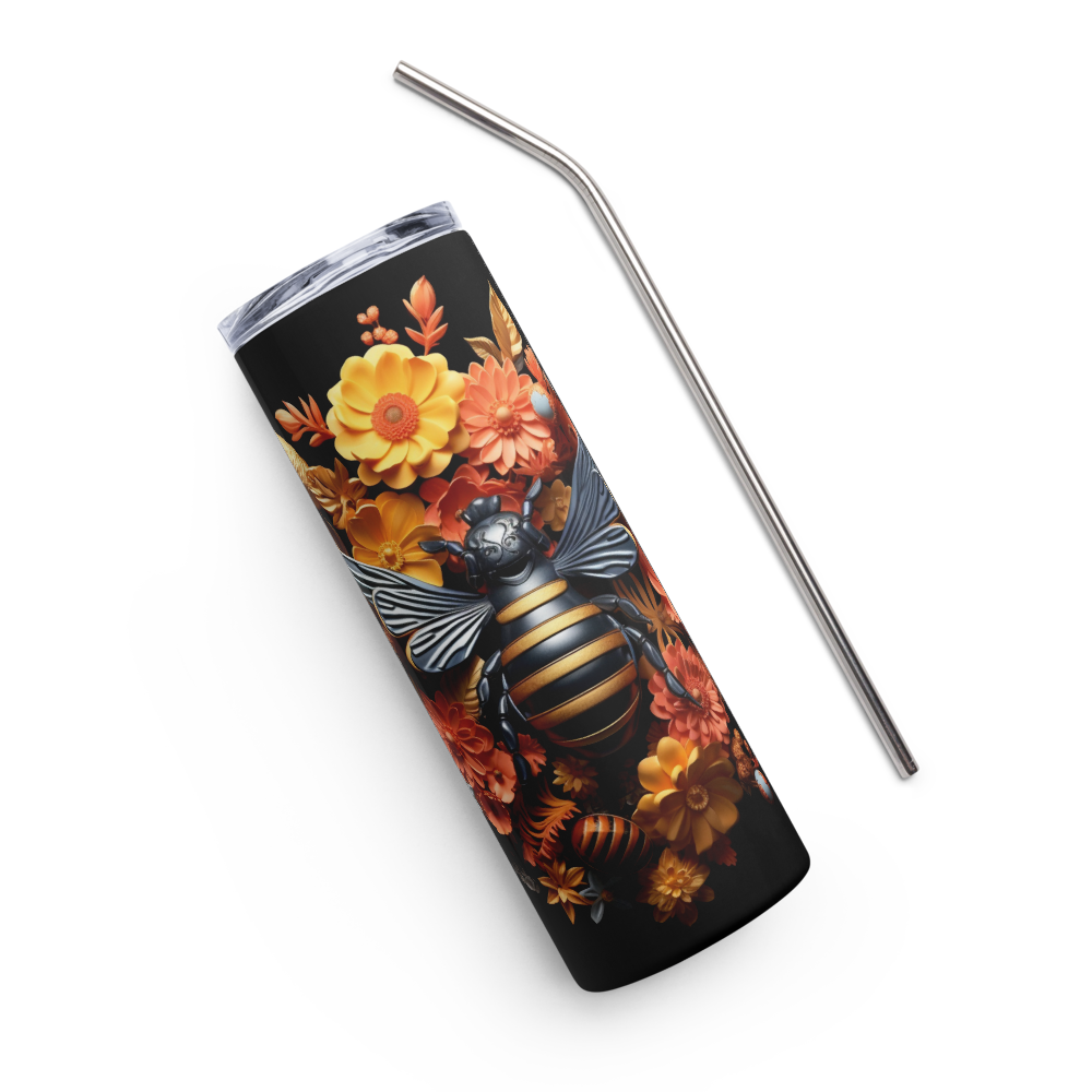 3D Bee Floral Straight & Tapered 20oz Skinny Tumbler Wrap,20 oz Tumbler Sublimation Design JPG | Digital Download