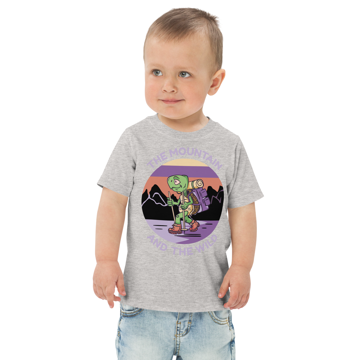 Turtle cartoon animal hiking | Toddler jersey t-shirt