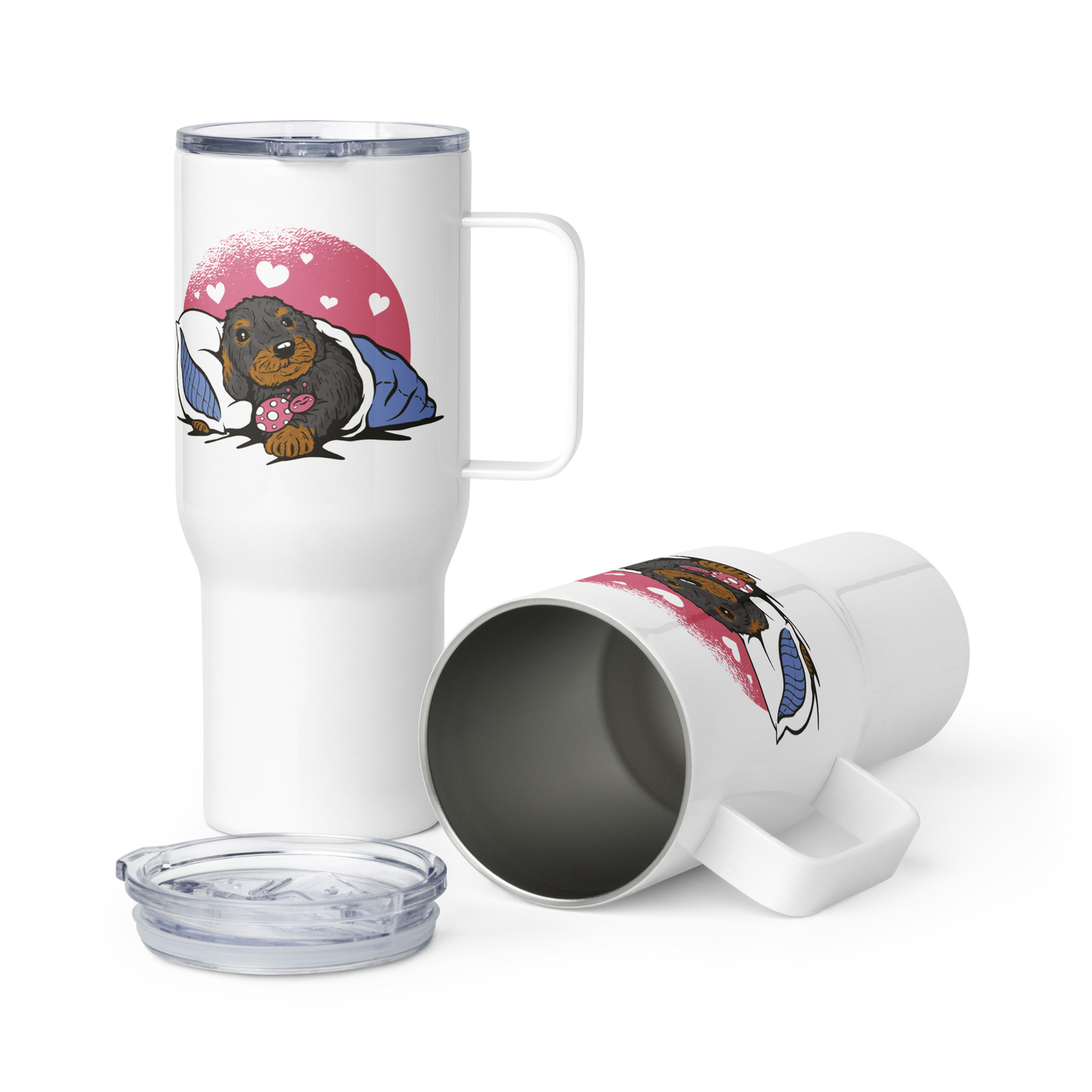 Sleepy Dachshund Dog | Travel mug with a handle