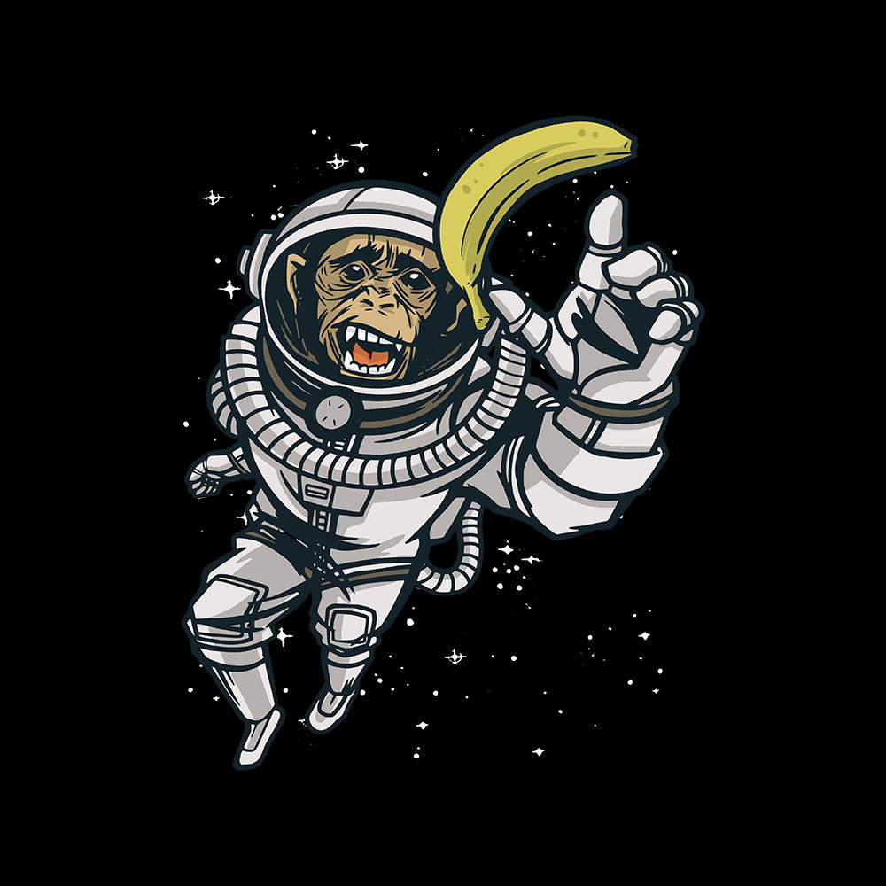 chimpanzee dressed as an astronaut reaching for a banana | Unisex Hoodie