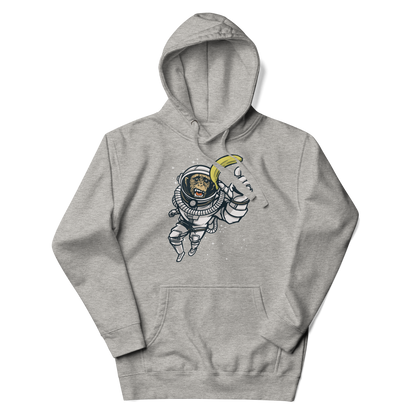 chimpanzee dressed as an astronaut reaching for a banana | Unisex Hoodie