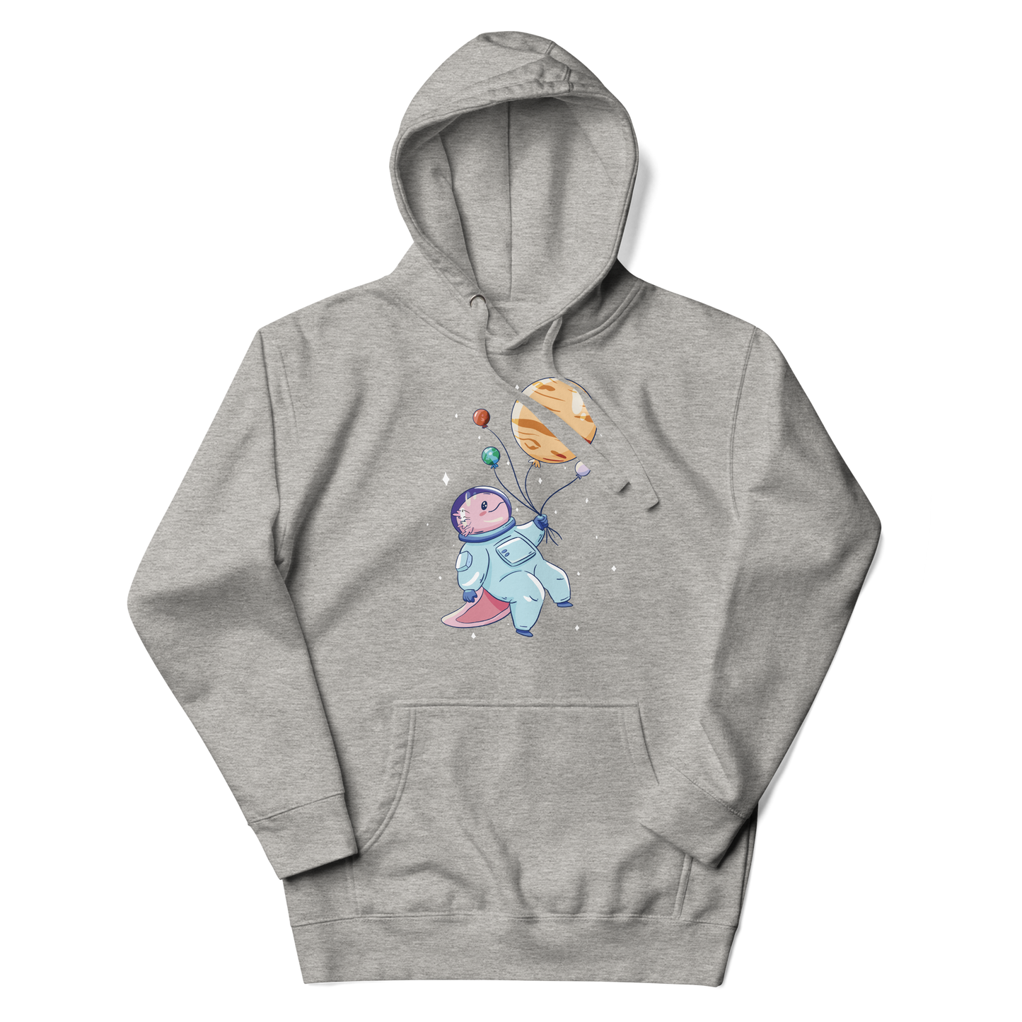 Axolotl in space with planet balloons | Unisex Hoodie