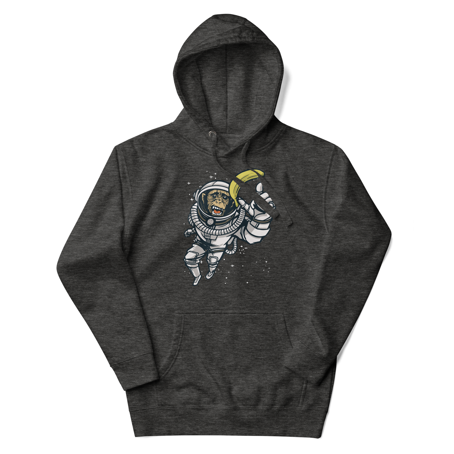 chimpanzee dressed as an astronaut reaching for a banana | Unisex Hoodie